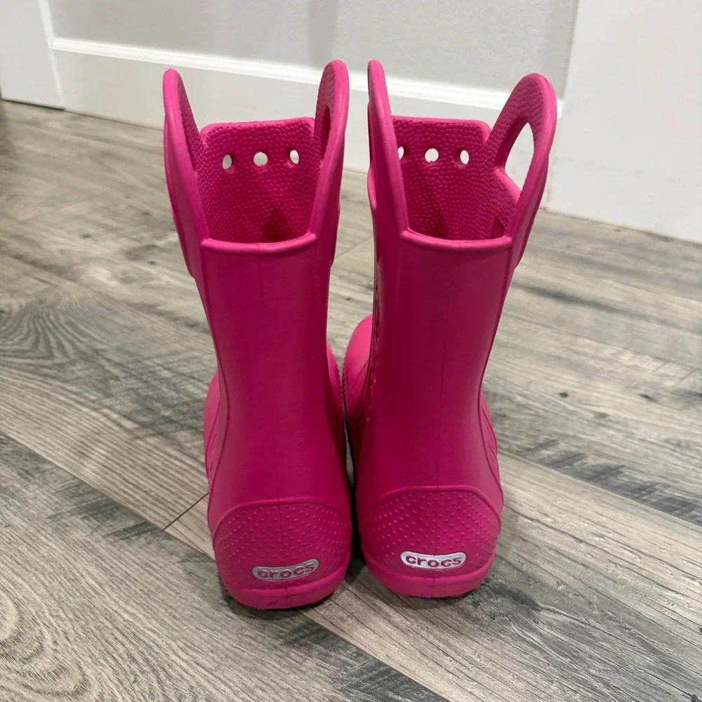 Crocs Handle It Rain Boots Pink Girls Kids Youth Size J3